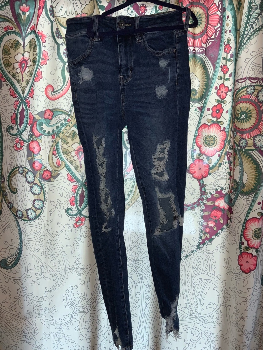 American Eagle Women Sz 00 High Rise Jegging Next Level Stretch Distressed Jeans